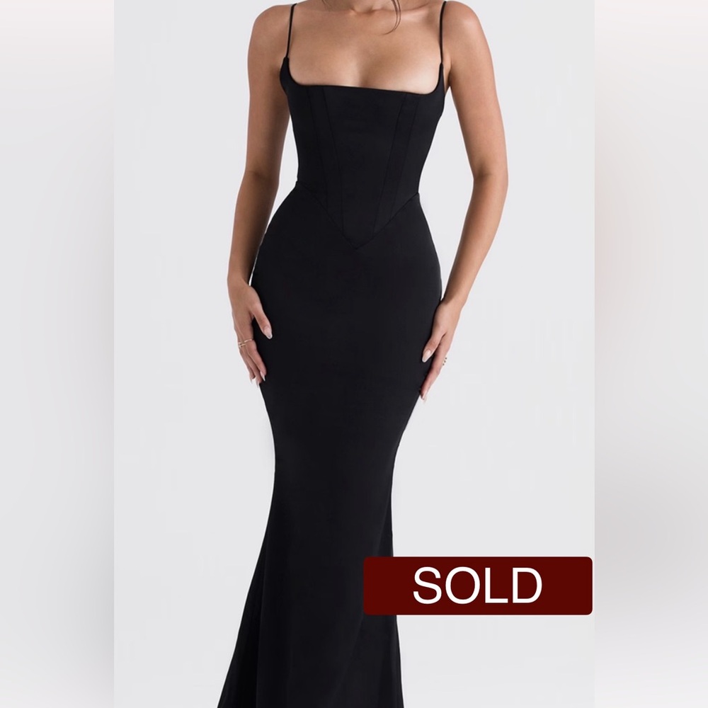 SOLD: House of CB- Olivette Satin Corset Black Maxi Dress